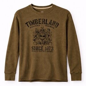 Timberland Waffle Knit Long Sleeve Graphic Shirt Olive Size XL
